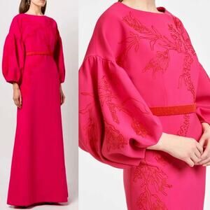 Sachin & Babi Aria Long Sleeve Embroidered Dress Fuchsia Gown Size 2 NEW